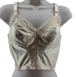 Vintage Fit n Slim Custom Maid Longline Bra 34B Ivory Pinup Rockbilly
